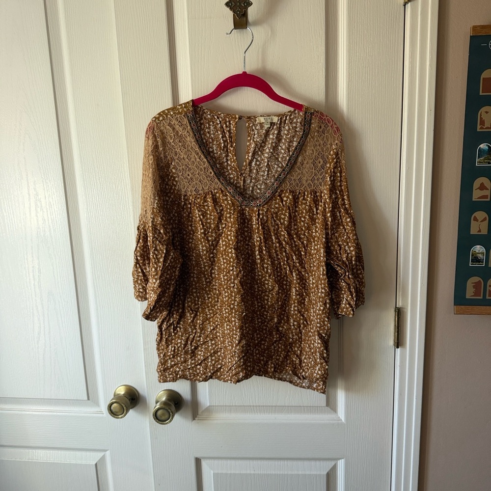 Kori Brown and Tan Patterned Blouse